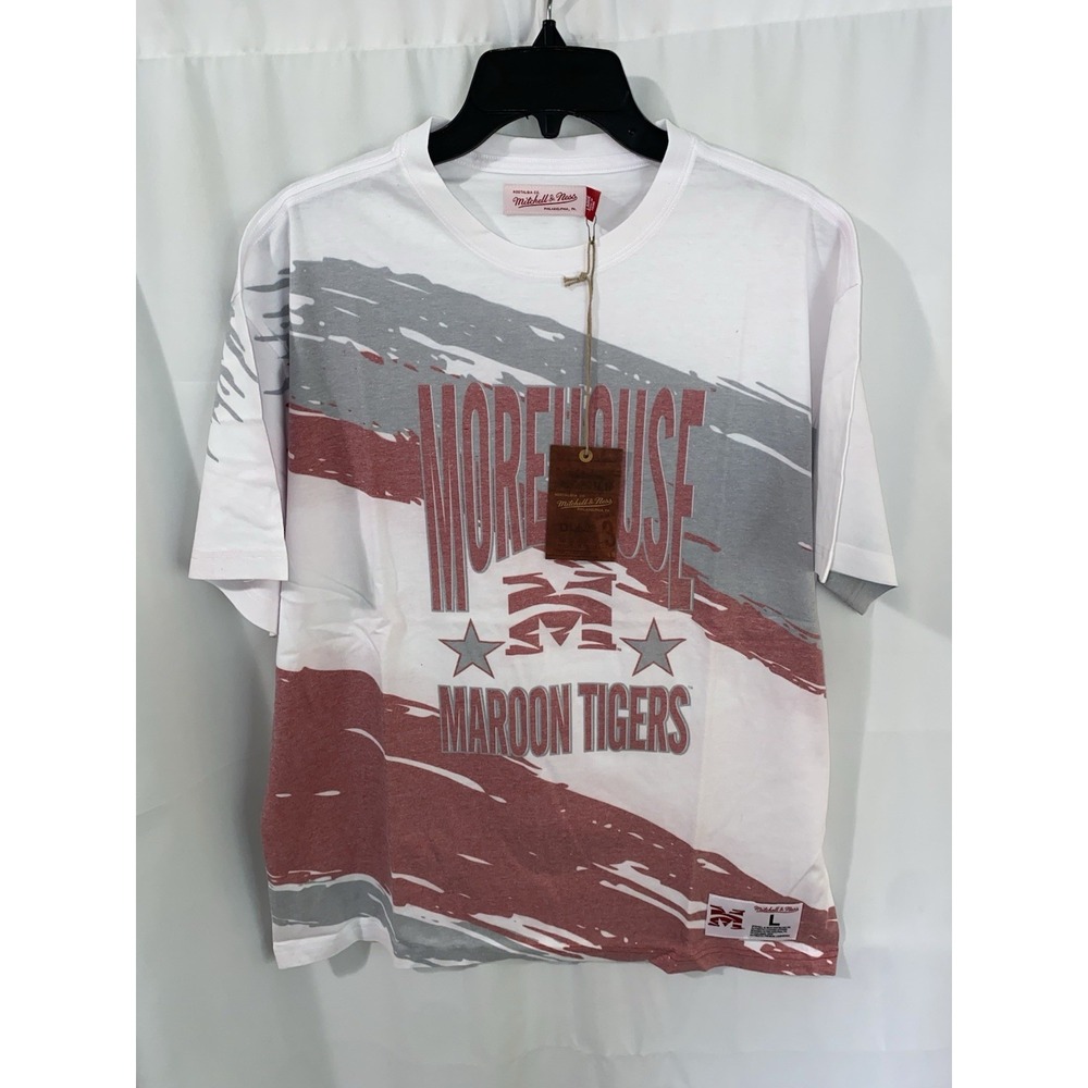 NWT Mitchell & Ness Morehouse College Maroon Tigers AOP Paintbrush Shirt Mens L